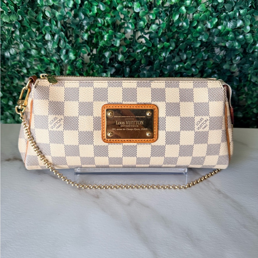 Louis Vuitton Damier Azur Canvas Eva Clutch Shoulder Bag Crossbody - Picture 3 of 15